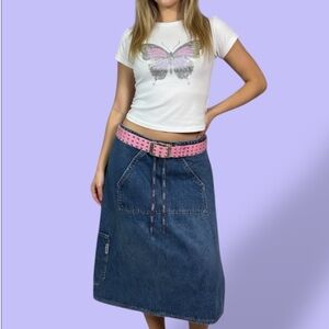 1999 Brody Y2K Blue Denim Drawstring Cargo Skirt